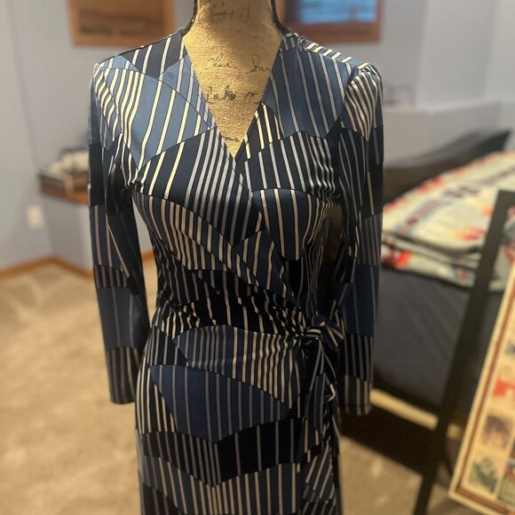 Striped Pattern Wrap Dress - Picture 1 of 5